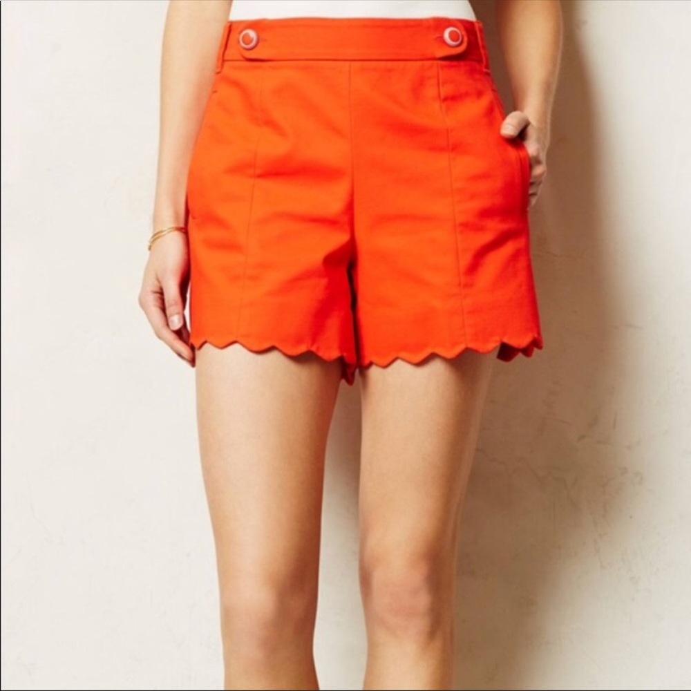 Anthropologie red scallop shorts